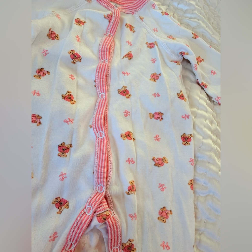 Ralph Lauren Polo Bear Footed Onesie 3M Girls Pink Ralph Lauren Christmas - Picture 9 of 10